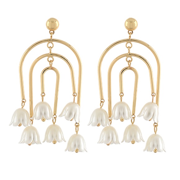 Layered Arch & Flower Dangle Earrings